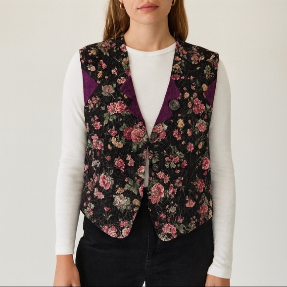 Vintage Jackets & Blazers - Artworks floral patterned quilted vest‎ Artsy Eclectic Handmade